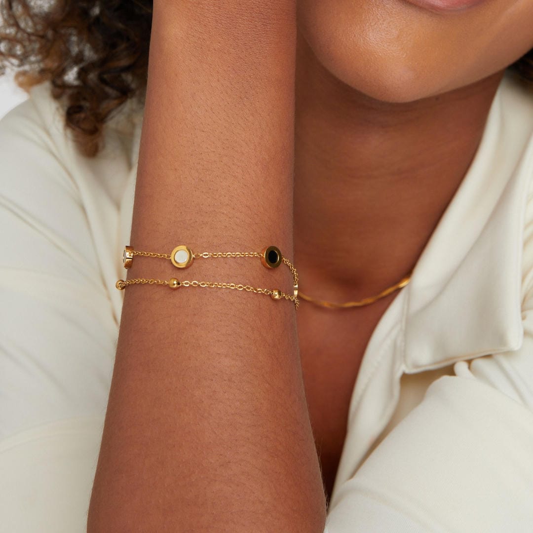Muse Onyx &amp; White Stone Bracelet