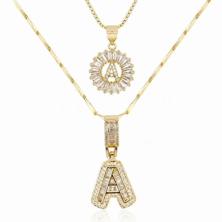 Pave Letter Initial Necklace Set