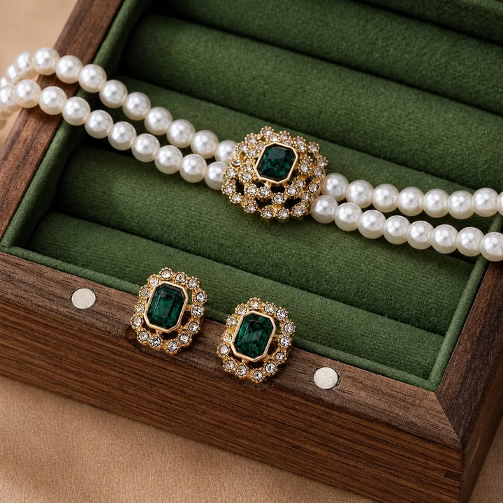 Tamsin Verdalle Pearl Emerald Necklace Set