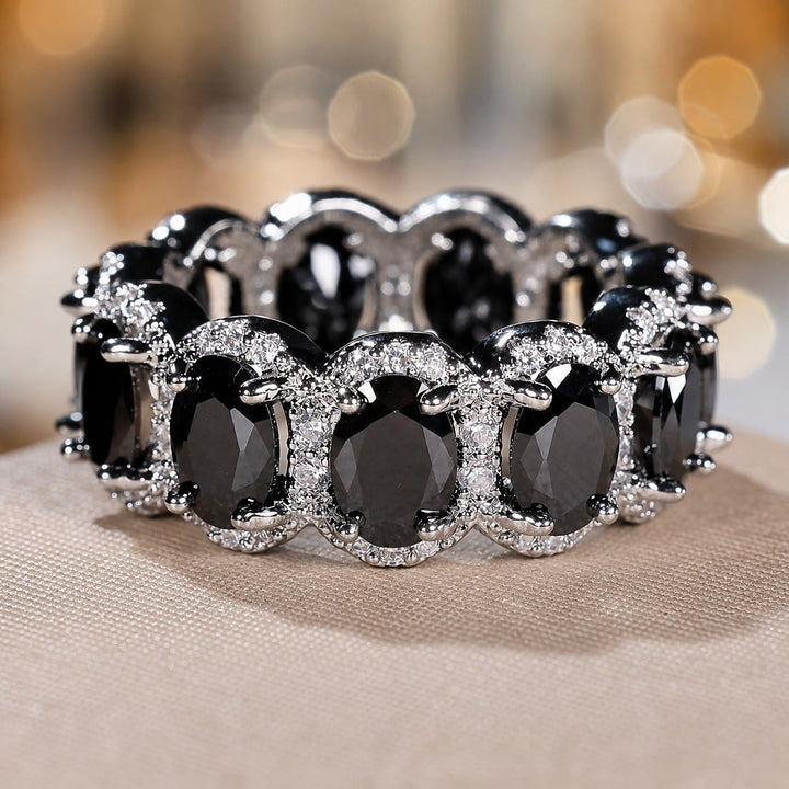 Onyx Oval Zirconia Silver Ring