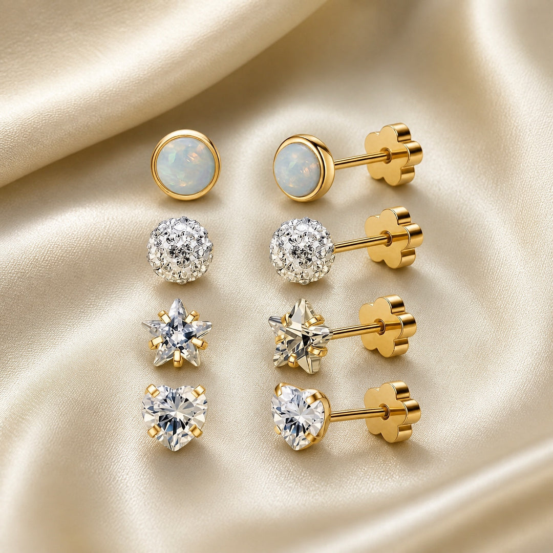 Four Pair Opal and Glitter Stud Set