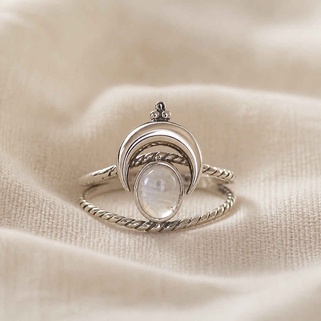 Moonstone Crescent Silver Ring