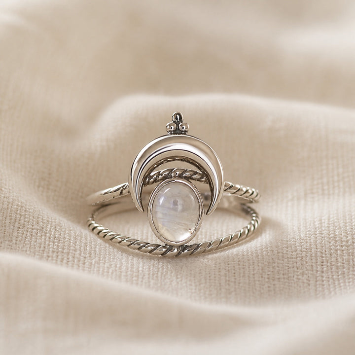 Moonstone Crescent Silver Ring