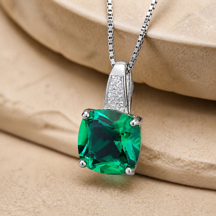 Emerald Cushion Pendant Necklace