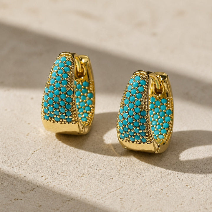 Turquoise Pavé Gold Huggie Earrings