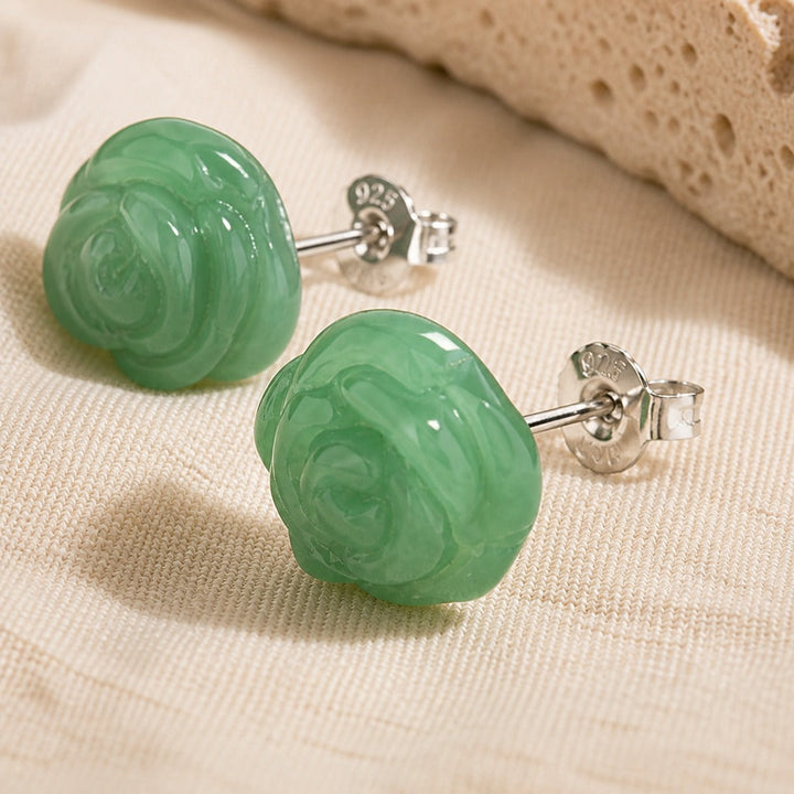 Jade Rose Stud Earrings