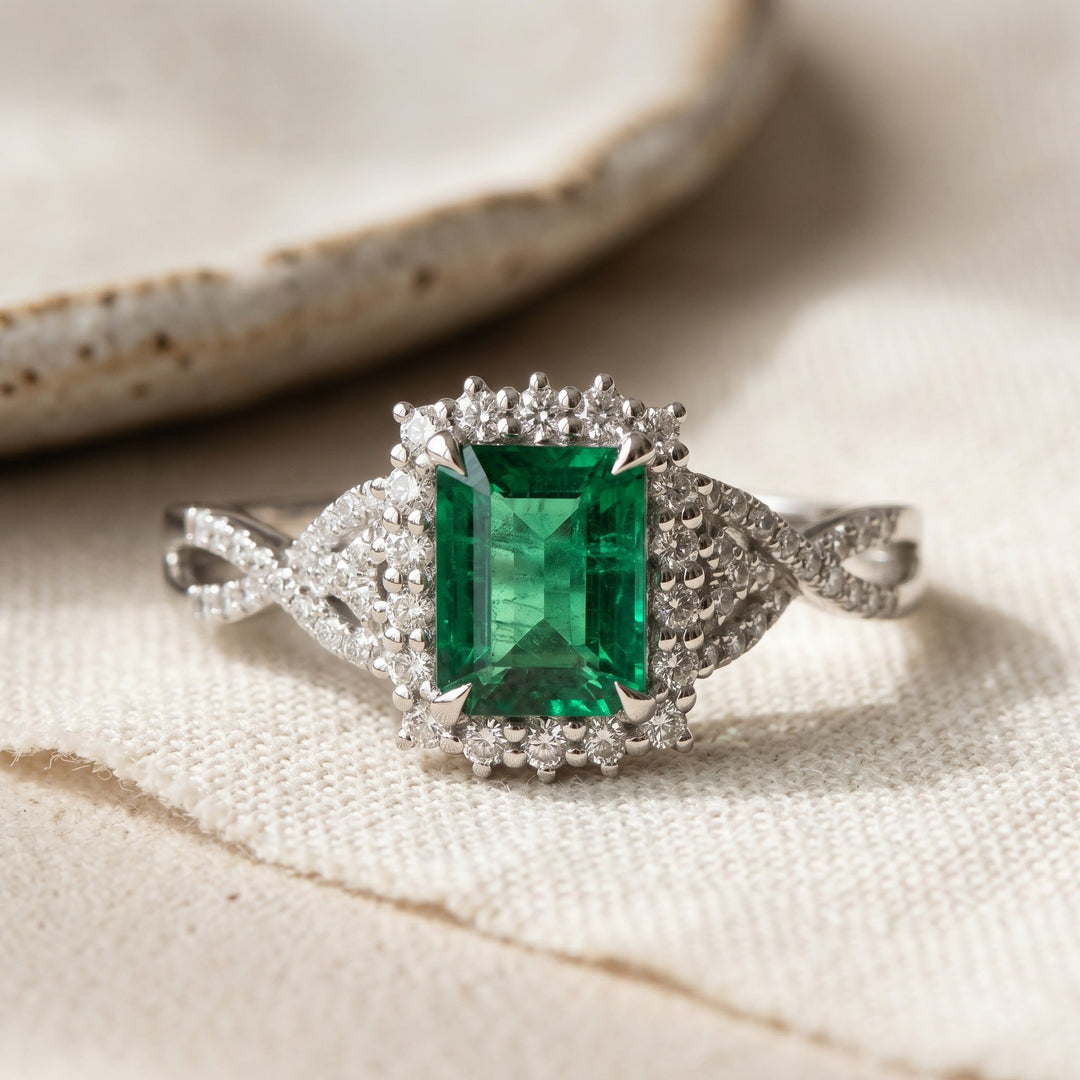 Emerald Majesty Moissanite Ring