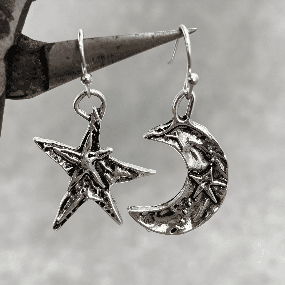 Boho Silver Moon Star Earrings