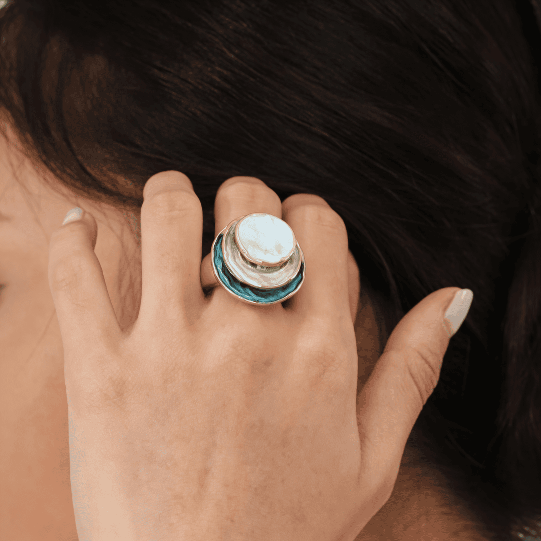 Lagoon Petal Stack Adjustable Statement Ring