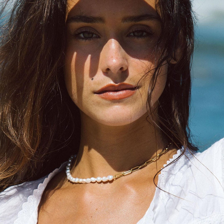 Gold and Pearl Split Necklace