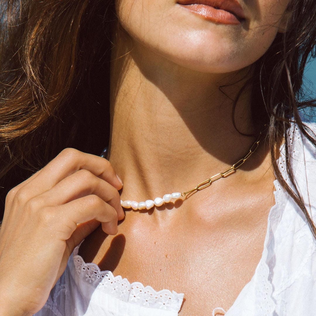 Gold and Pearl Split Necklace