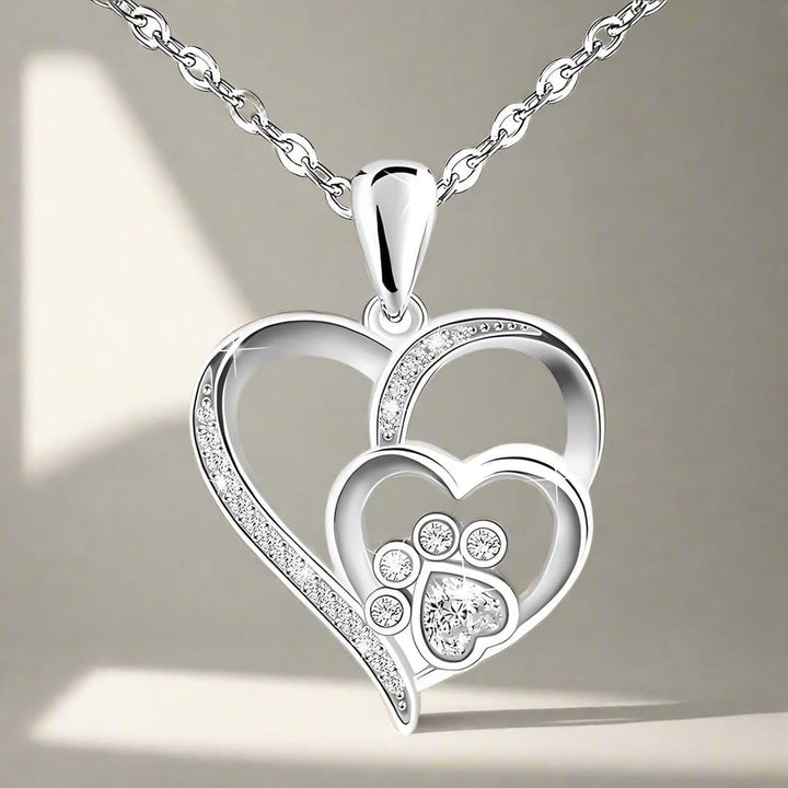 Silver Paw Heart Zirconia Necklace