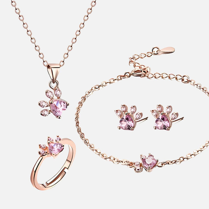 Paw Set 4 Pieces with Zirconia Heart