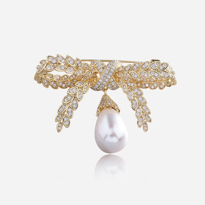 Pearl Drop Bow Brooch