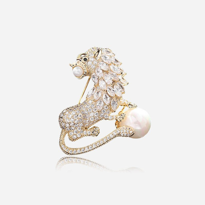Pearl Guardian Lion Brooch