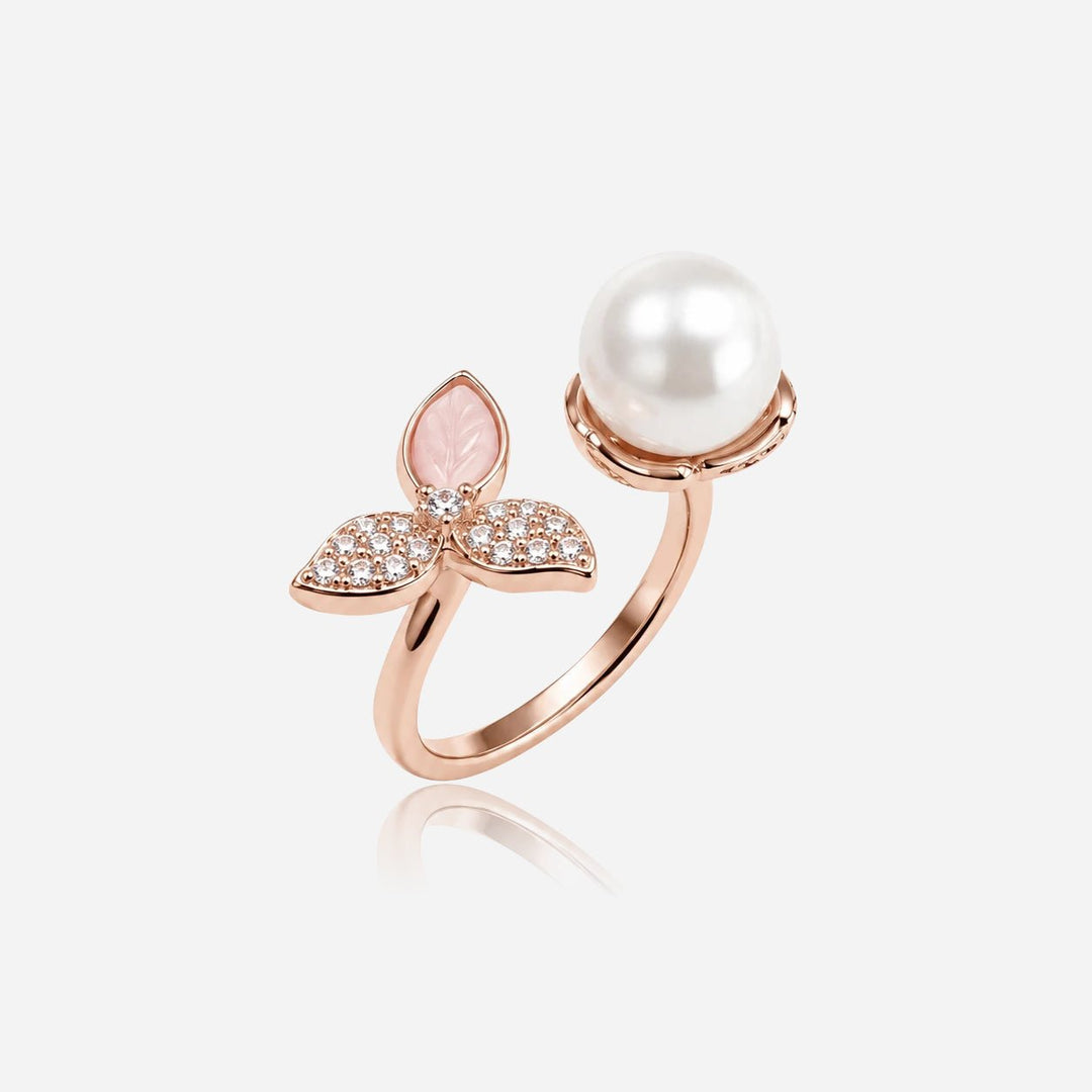 Pearl Leaf Open Ring