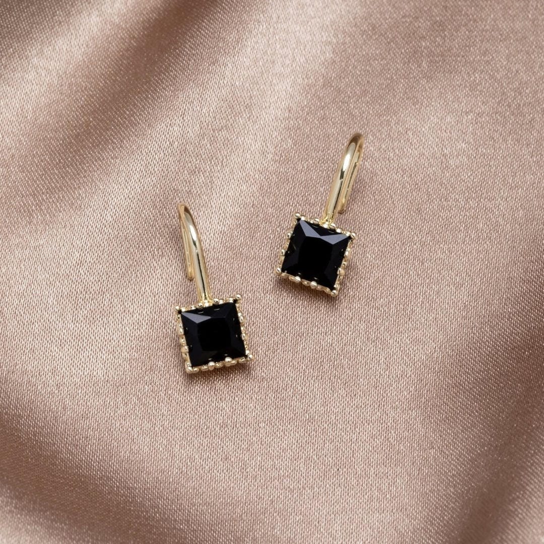 Crystal Black Stone Drop Earrings