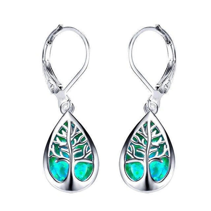 Silver Opal Tree Branch Earrings