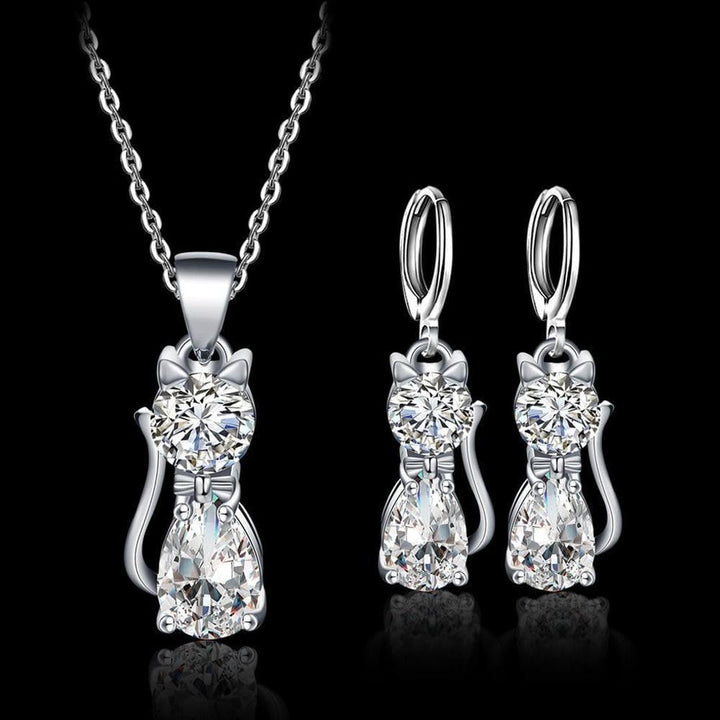 Cats Sterling Silver White Zirconium Set