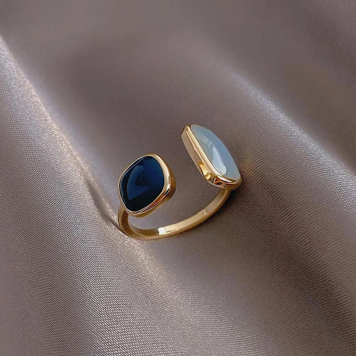 Dual Gemstone Adjustable Open Ring