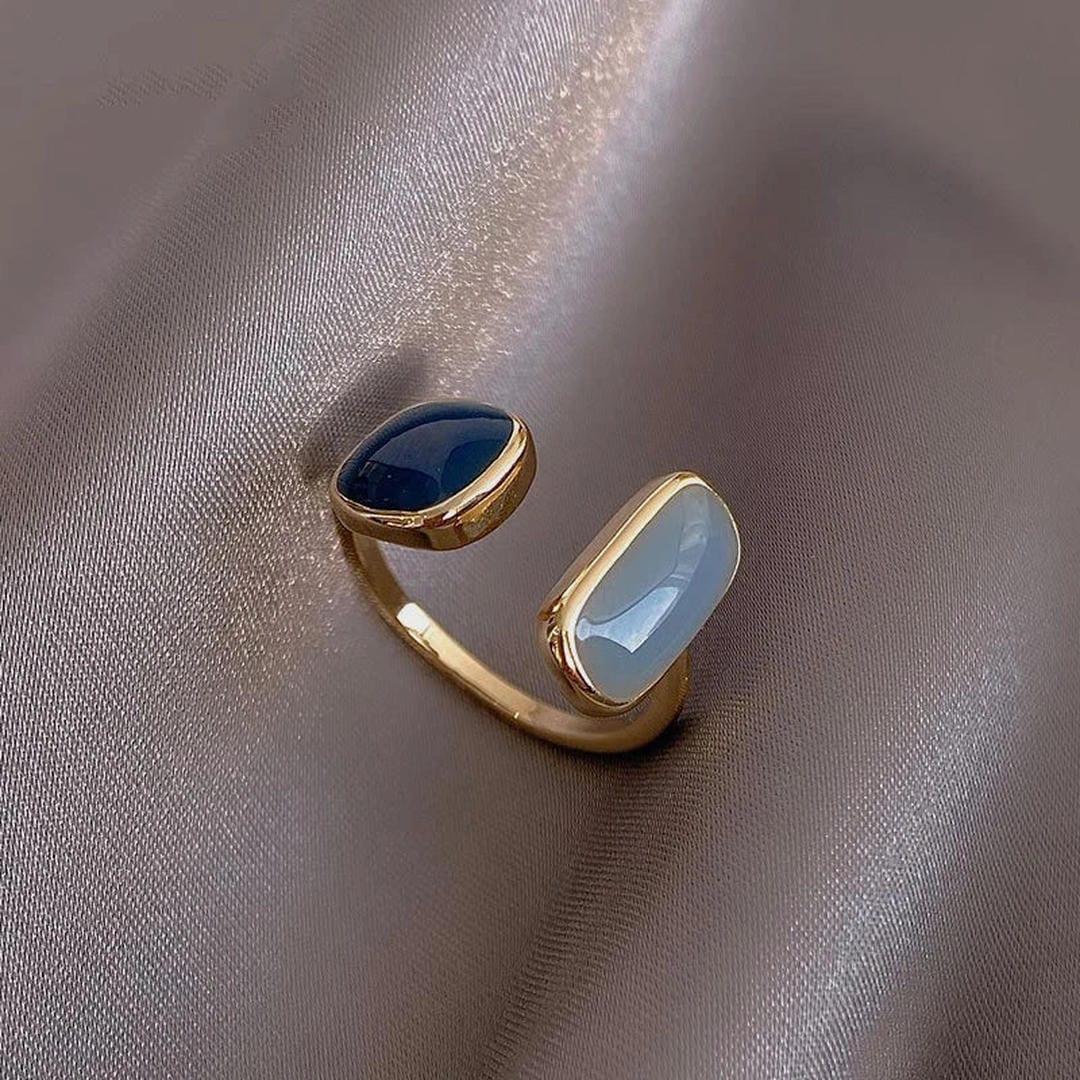 Dual Gemstone Adjustable Open Ring