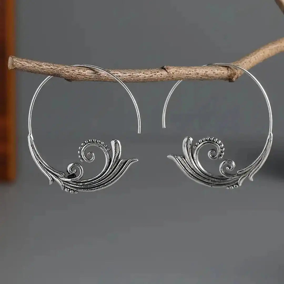 Classic Silver Wave Hoop Earrings