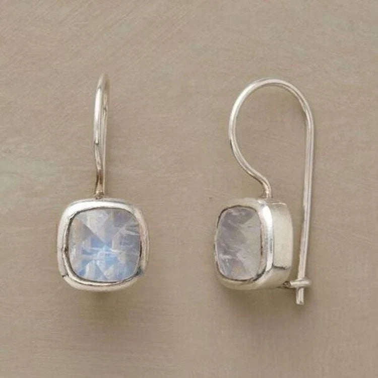 Elegant Square Bezel Moonstone Earrings