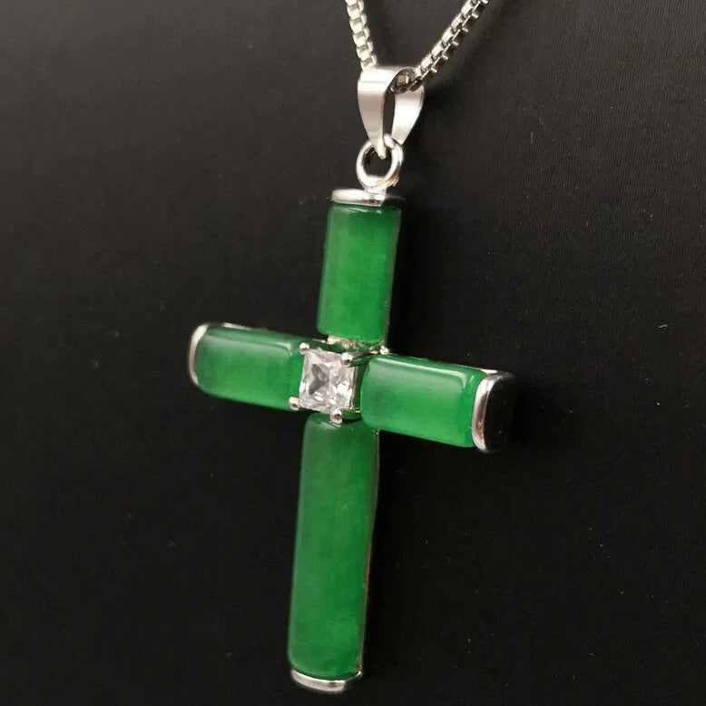 Jade Zirconia Cross Necklace