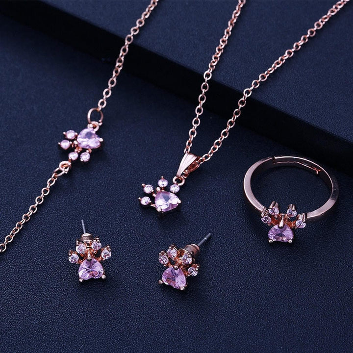 Paw Set 4 Pieces with Zirconia Heart