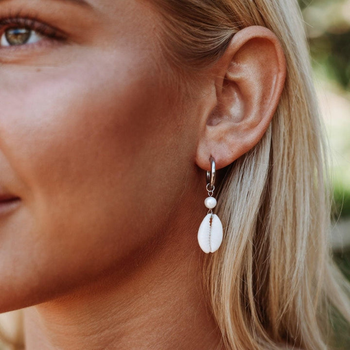 Cowrie Shell and Pearl Earrings