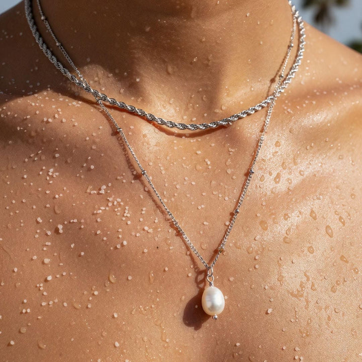 Pearl Pendant and Rope Chain Duo Necklace