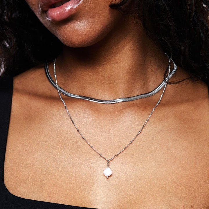 Herringbone Choker with Pearl Pendant Bundle