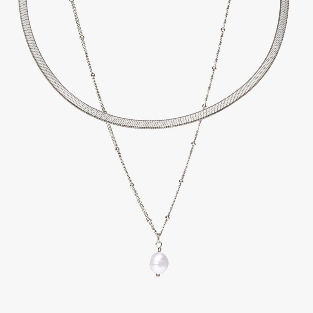 Herringbone Choker with Pearl Pendant Bundle