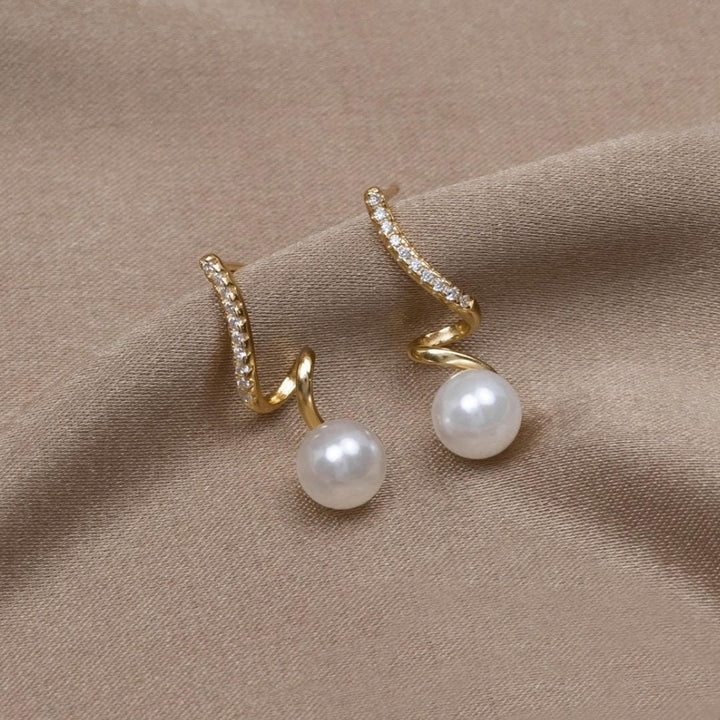 Pearl Wave Gold Earrings