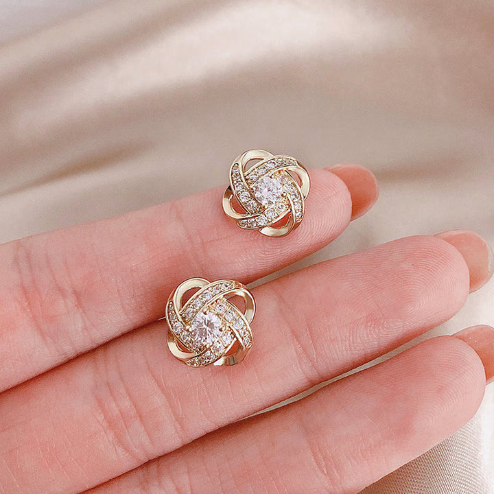 Spiral Floral Crystal Clover Earrings