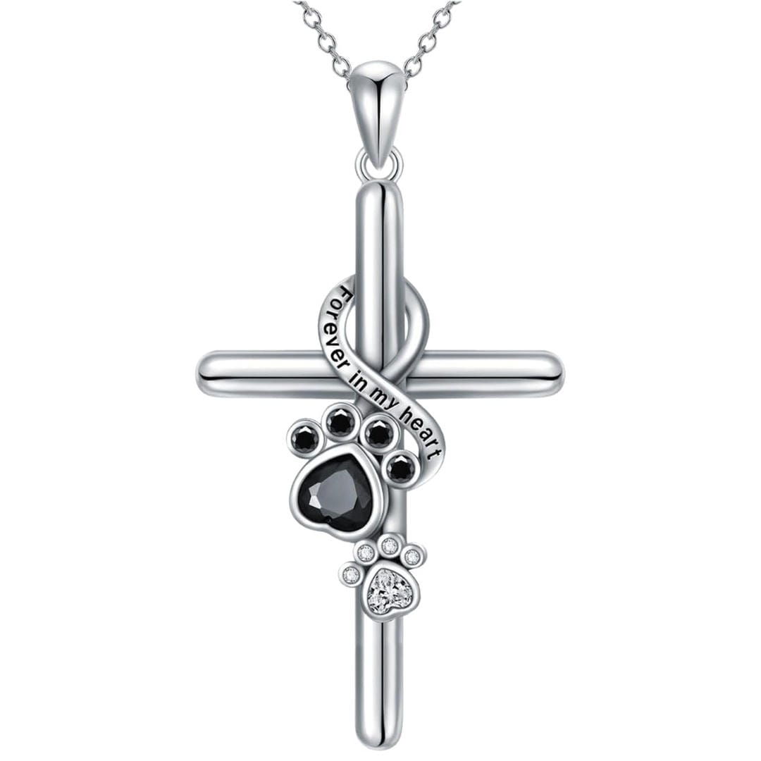 Silver Cross with Paw Pendant Necklace