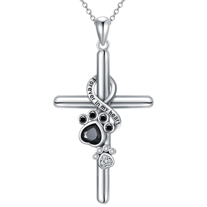 Silver Cross with Paw Pendant Necklace